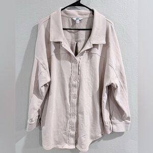 JoyLab Ivory Cotton Blend Shacket Sweatshirt Jacket Oversized Button Front XXL